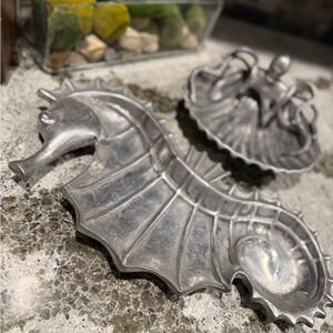 Silver Seahorse and Shell Decorative Trays